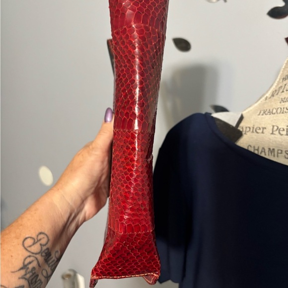 Vintage Red Snakeskin Leather Clutch / Handbag — Mid-Century Exotic - Picture 5 of 5